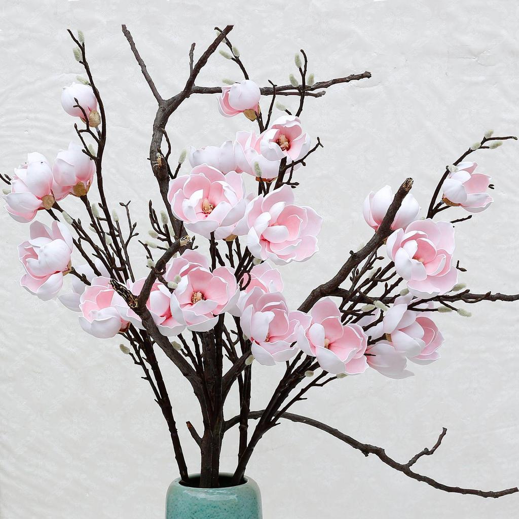 Handcrafted Magnolia Faux Floral Arrangement with 6 Blooms for Home & Hotel Decor