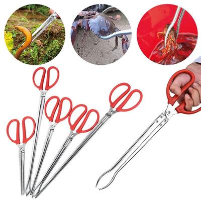 Steel Barbecue Grilling Red Handle Fishing Catch Tool Sea Crab Tongs Anti-slip Clip Tooth Clamp
