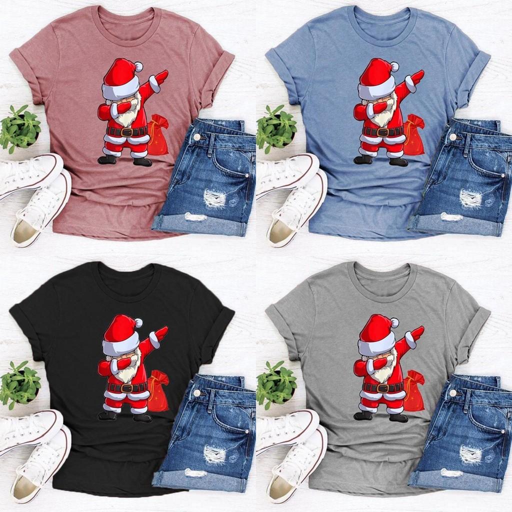 Women Santa Claus Dabbing Print T-shirt Soft Comfortable Christmas Short Sleeve Tee