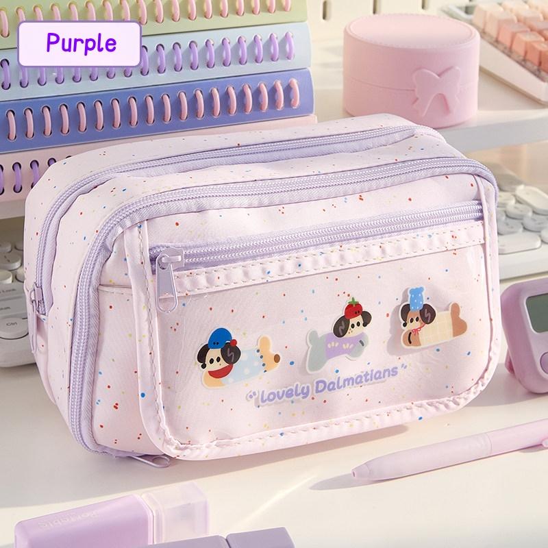 Lovely Circus Flip Pencil Case Pen Bag Minimalist Cartoon Animal Dalmatlans Croissant Multi-Layer Stationery Pouch