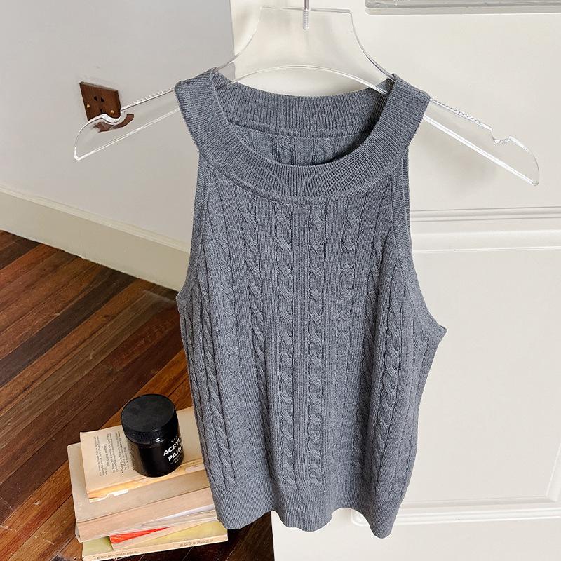 

Женский мягкий топ-майка без рукавов из тутового шелка с халтером - Приталенный крой, французская кабельная вязка Medium