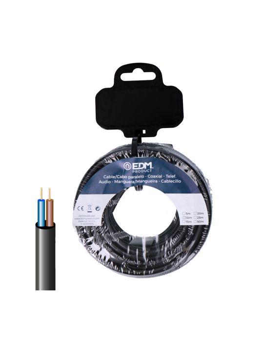 Tuyau tubulaire - H05VV-F - 2x0,75mm² - Noir - 10m - Tension nominale 300/500V