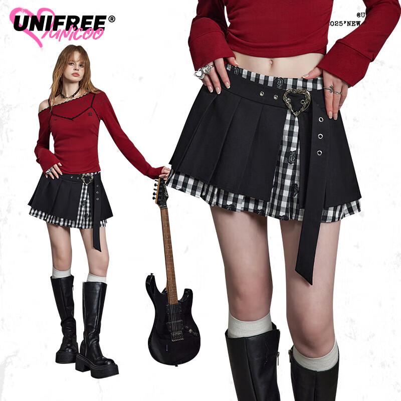 UNIFREE Faux Two-Piece Low-Waist Mini Skirt L