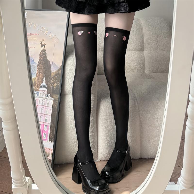 Kaomoji Small Expression Knee Stockings, Cute Printed Subcultural Knee Stockings, Japanese Short Skirts With Stockings