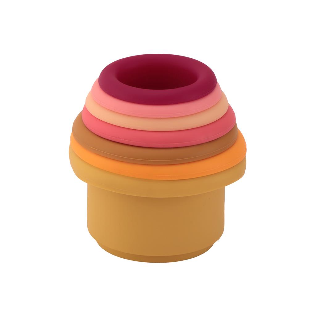 Color Kids 1Set Silicone Hourglass Stacking Cup Montessori Teether Chew Toy Baby Sensory Bath Toy 0-36 M BPA Free Educational