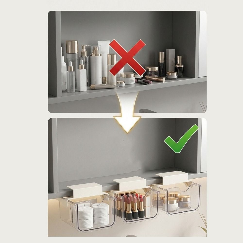 Plastic Drawer Style Storage Box Transparent Wall Mounted Under Cabinet Storage Box Large Capacity Self Adhesive Qtips Holder