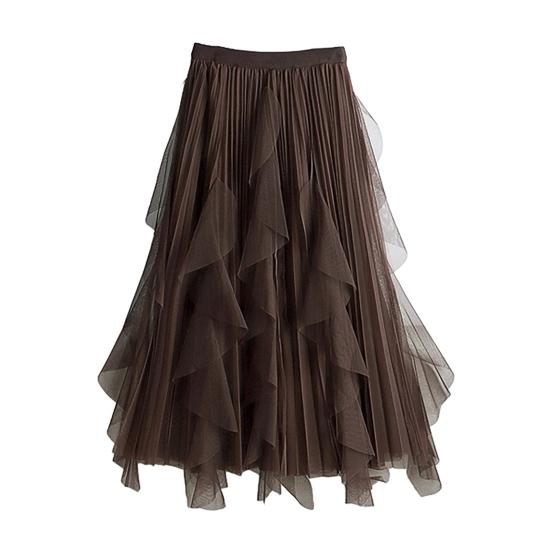 Spódnica Tiulowa Damska Elastyczna Wysoki Stan Linia A Długa Tiulowa Spódnica Bajkowa Zwiewna Warstwowa Wielowarstwowa Maxi