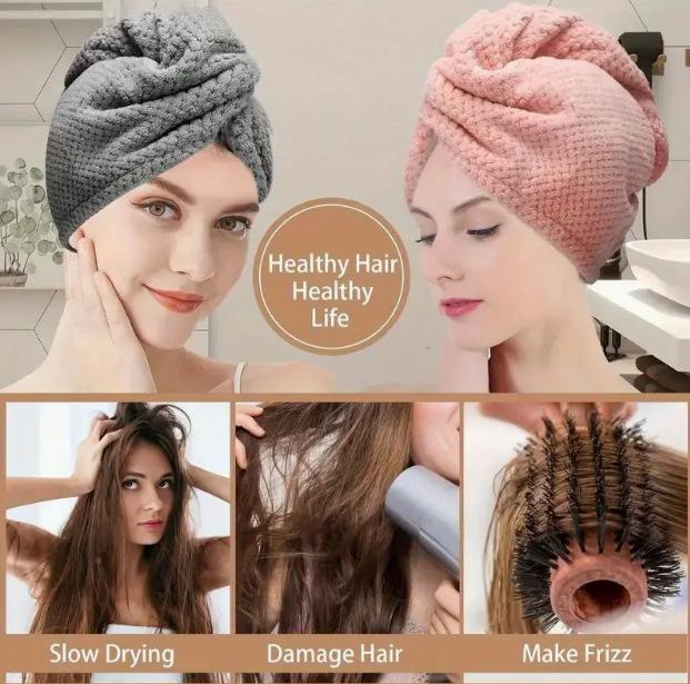 Solid Color Hair Towel Textured Dry Hair Cap 9.8 "X 25.5" Absorbent Hair Towel Wrap for Button-down Women