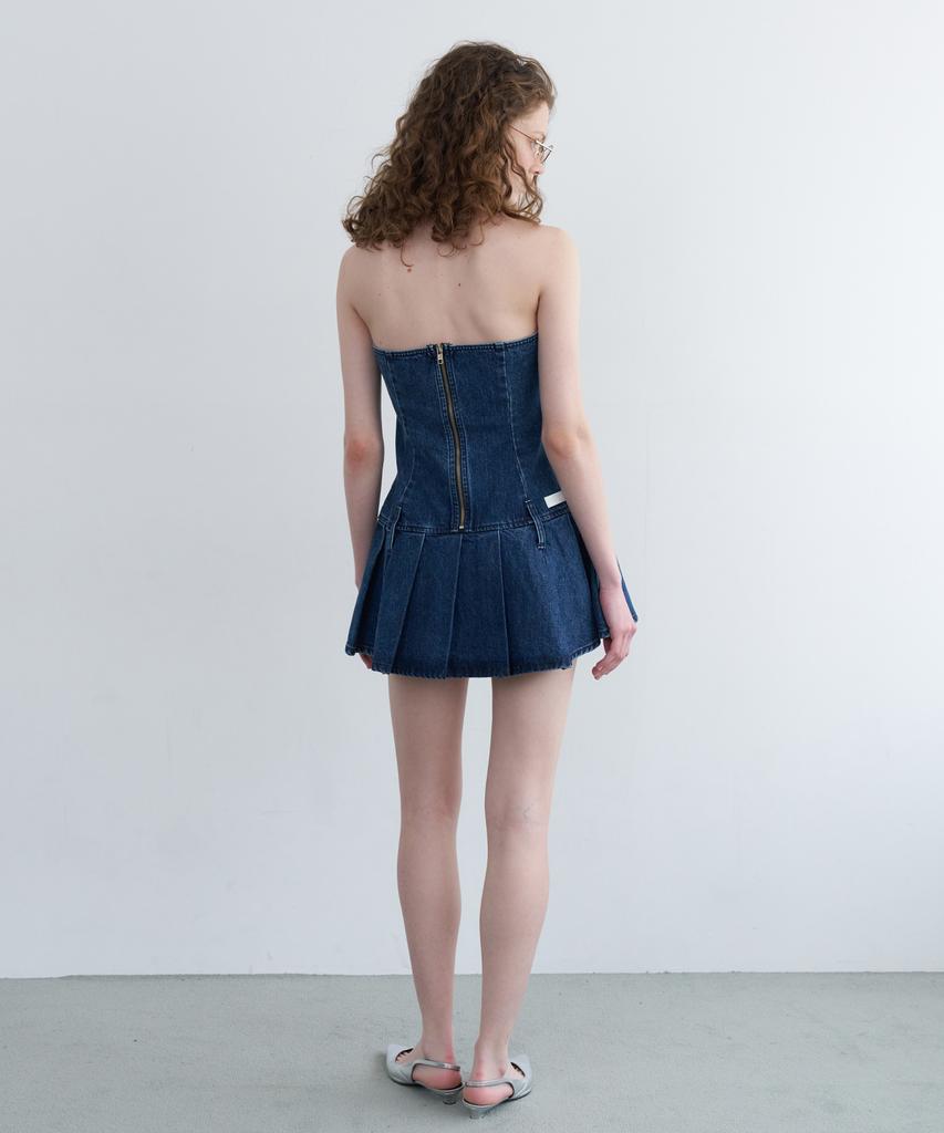 Obeodyupeulleeo Halter Neck Pleated Denim Dress_Indigo