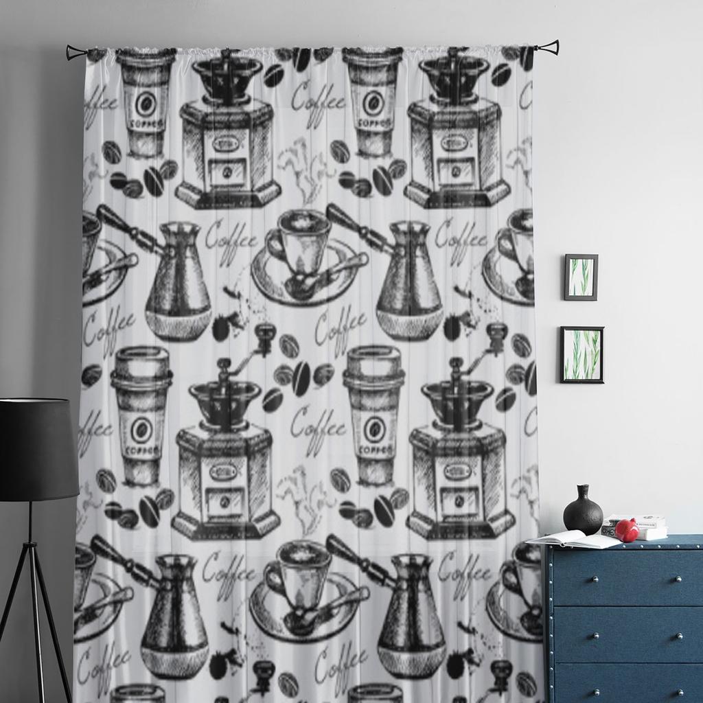 Vintage Coffee Sheer Curtains for Living Room Transparent Tulle Window Treatments Bedroom Kitchen Home Decor Veil Drapes