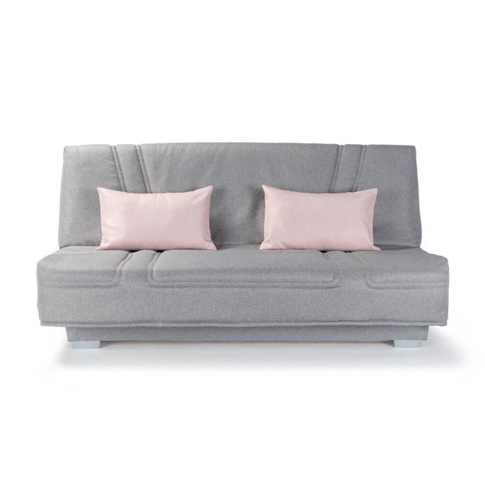 COMFORT BULTEX Sofa Bed - Grey Fabric + Pink Decorative Cushions - L193 X D95 Cm