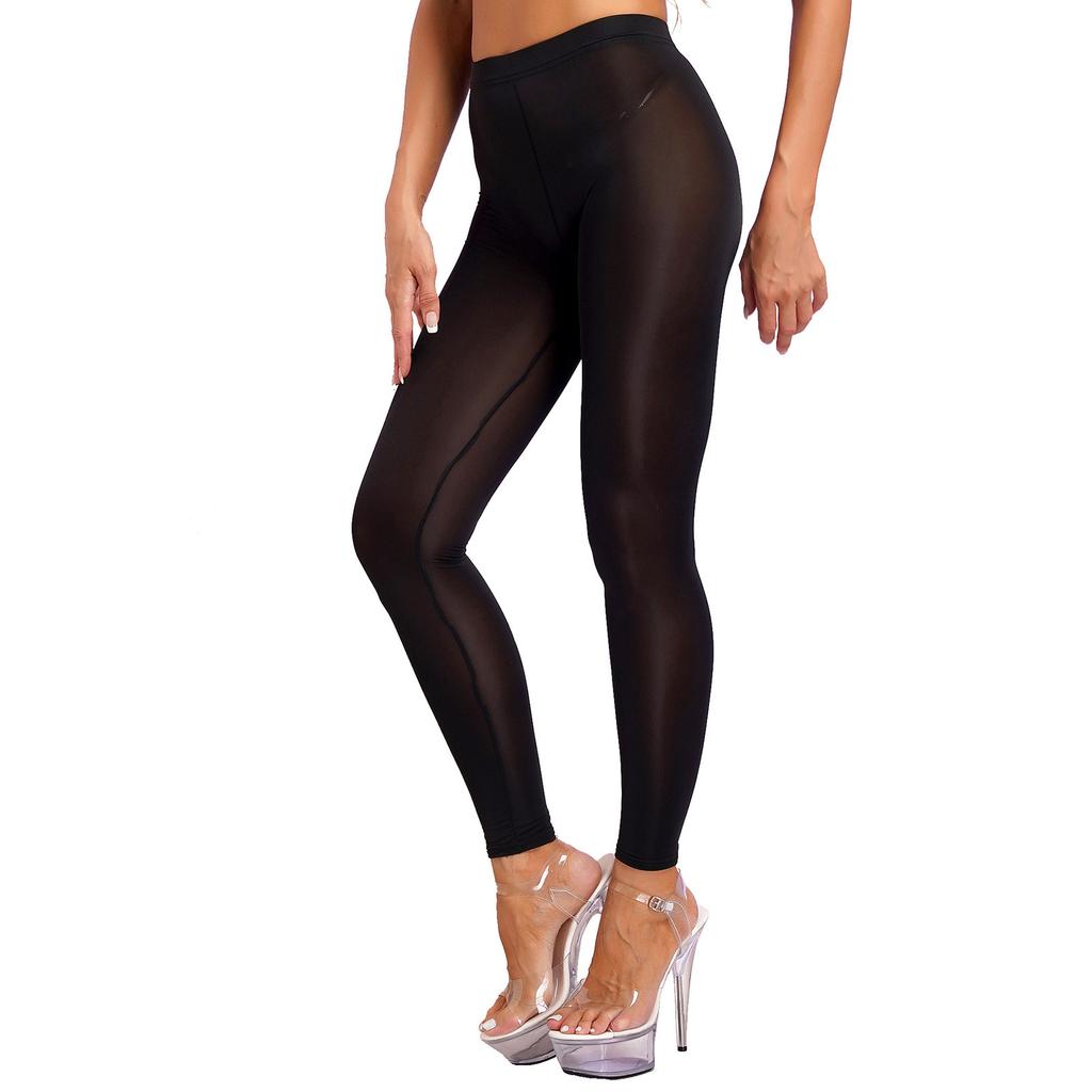 Leggings Femininas Transparentes Cor Sólida Transparentes Cintura Elástica Calças Skinny