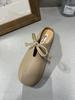 Thick heel half slippers retro evening breeze bow single shoes spring and summer design French women's shoes black loafers