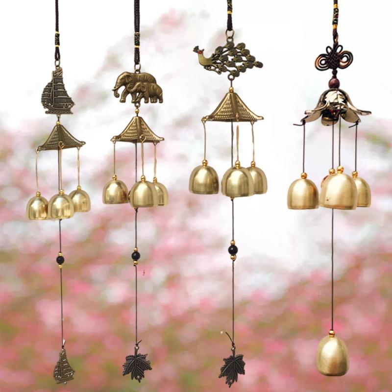 Carillon Eolico in Rame Retro Campana Eolica Ciondolo da Appendere Decorativo Campanello da Porta Ciondoli Orientali Portafortuna Decorazione per Finestra Giardino Esterno