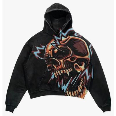 Sudadera con capucha negra informal con estampado 3D de calaveras y elementos de terror para hombre y mujer, ideal para otoño e invierno y uso diario.