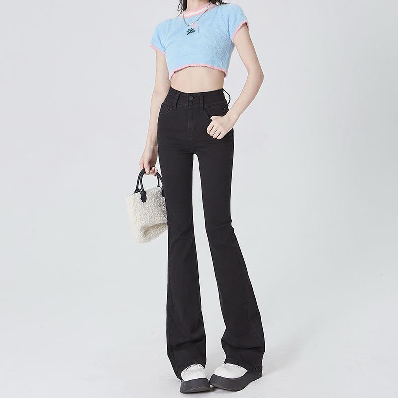 Jeans für Damen mit hoher Taille für den Herbst, Kleine Hufeisenhosen für elastische Schlaghosen für Damen mit Herbst, Winzige Hosen für Damen
