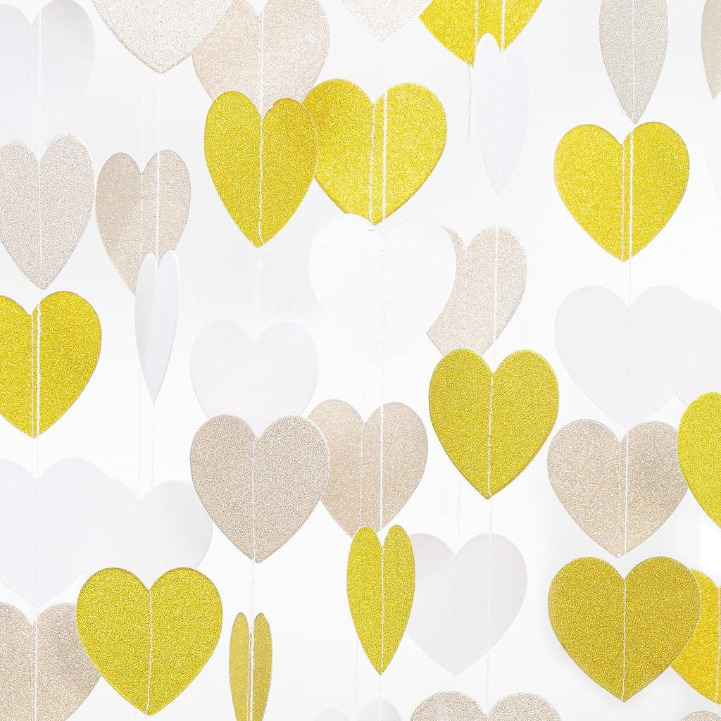 Rose-Gold Pink Burgundy Valentines Decorations - Paper Heart Garland 52ft Hanging Streamer Banner Engagement Mothers Day Wedding Anniversary Bridal