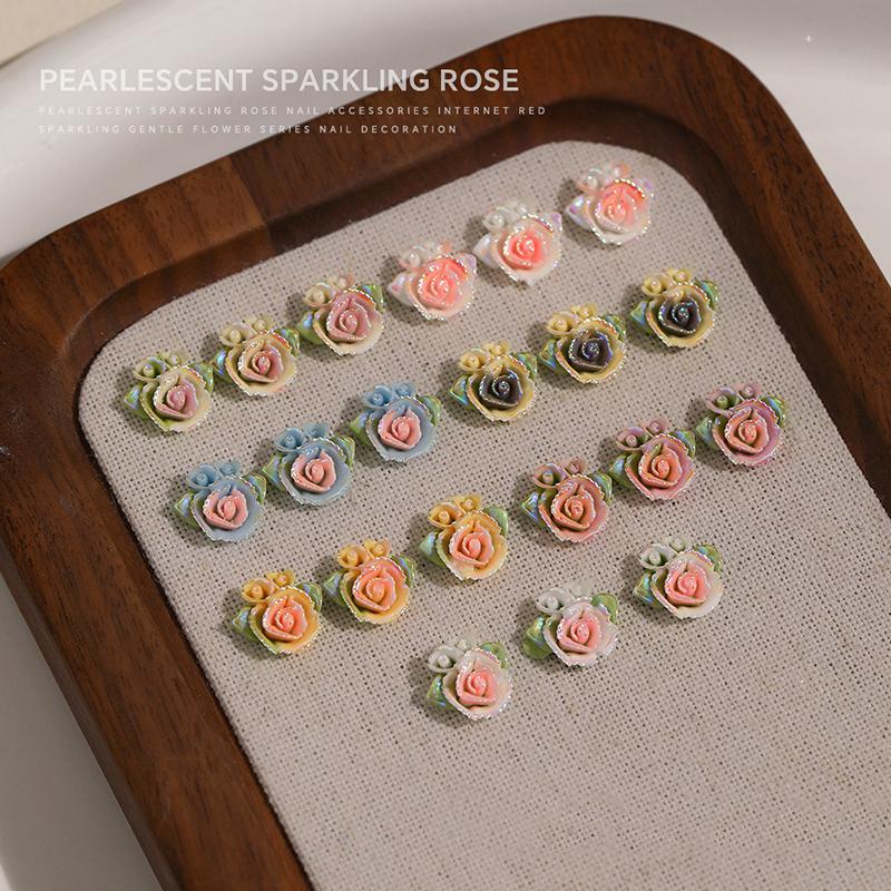 10 Pcs 3D Carved Rose Resin Colorful Rose Nail Charms Flower Accessories Material Nail Art Decorations Diy Manicure Salon Supply