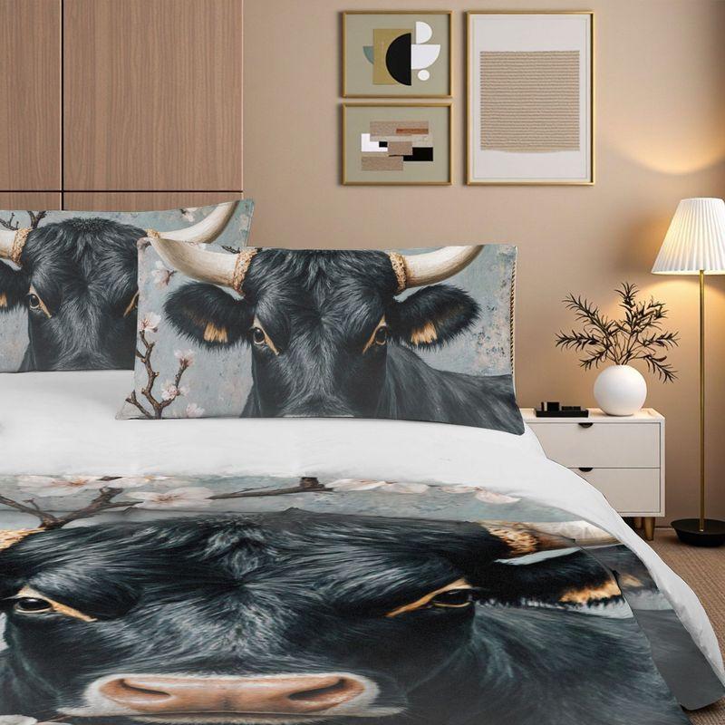 3-Piece Bedding Pillowcase Quilt Cover Set Black Bull Pattern 2D Digital Printing Suitable For Bedroom Dormitory Decoration