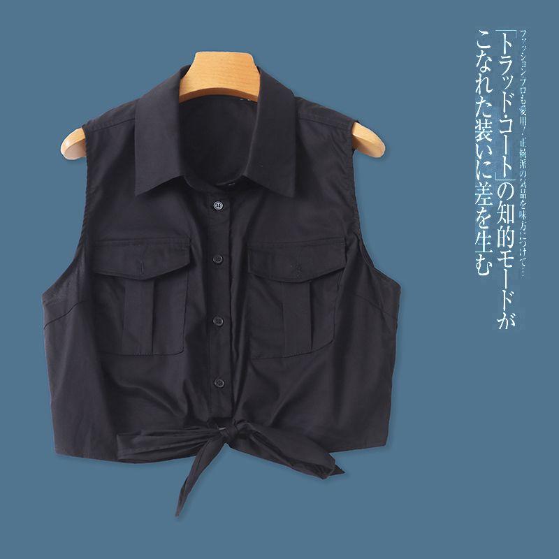 

Sleeveless Shoelace Summer New Arrival Export Stretch Shirt Black B- 20-10-2 M