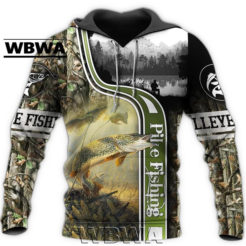 Autumn 3D Fishing Printed Hoodies Fashionable Casual Sports Long Sleeved Men's Hooded Sweatshirts