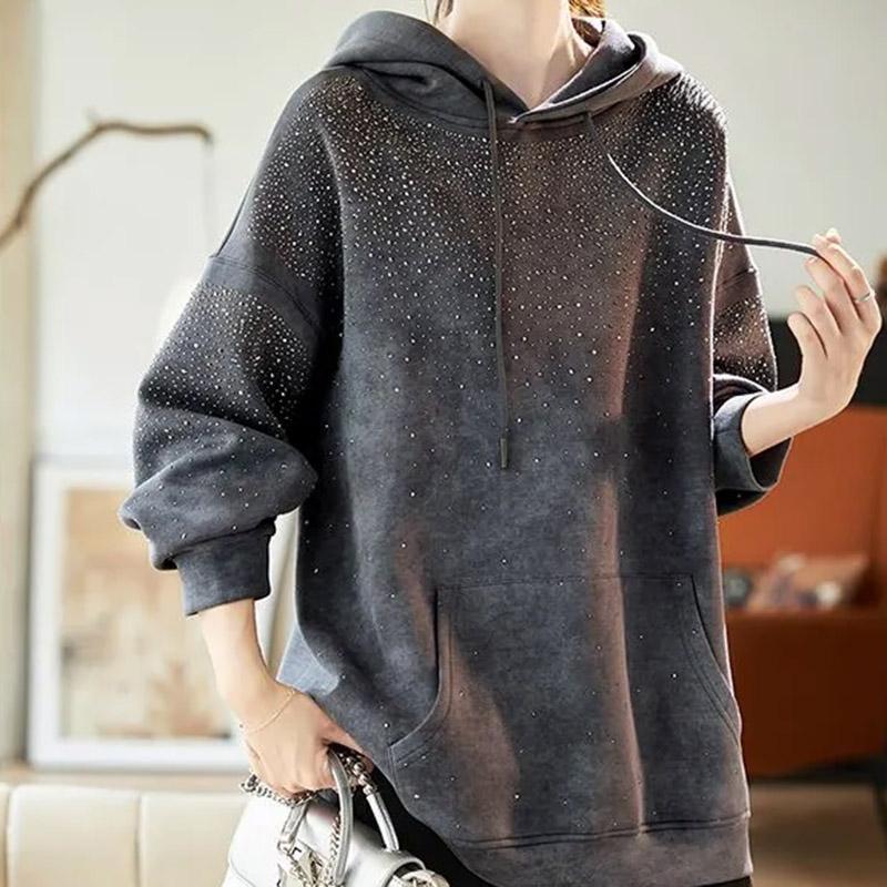 Sweatshirt for Women Cotton Oversize Hooded Fleece Thickened Loose Round Neck Casual Pullover Long Sleeve Top Sweatshirt