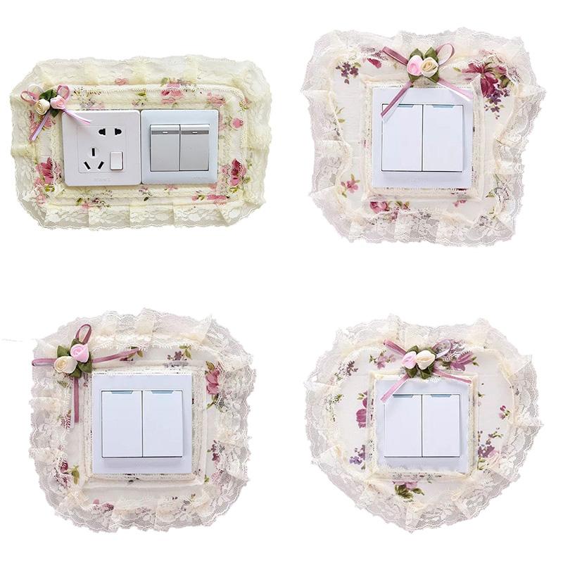 3 Teile/paket Spitze Wohnzimmer Wand Schutz Abdeckung Schlafzimmer Licht Schalter Abdeckungen Haushalt Polyester Faser Paste Tuch Dekor