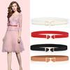 Lady Simple Elastic Thin Waistband Bowknot Interlock Buckle PU Leather Belt Cummerband