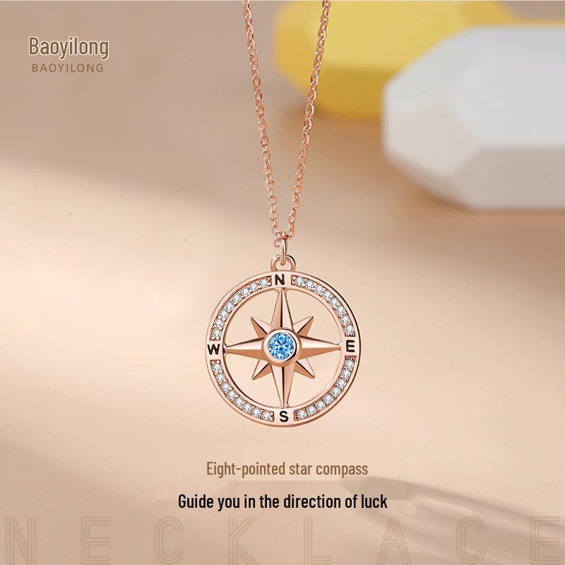 

Women s S925 Silver Eight-Pointed Star Compass Pendant Necklace - Light Luxury Clavicle Chain Jewelry S925 Silver