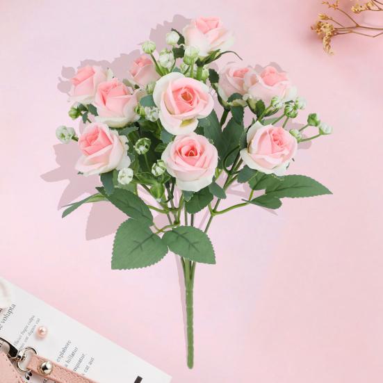 Kytice z umělých růží se zelenými listy stonku Realistické opakovaně použitelné umělé květinové rostliny Domácí dekorace Svatební párty Foto rekvizity