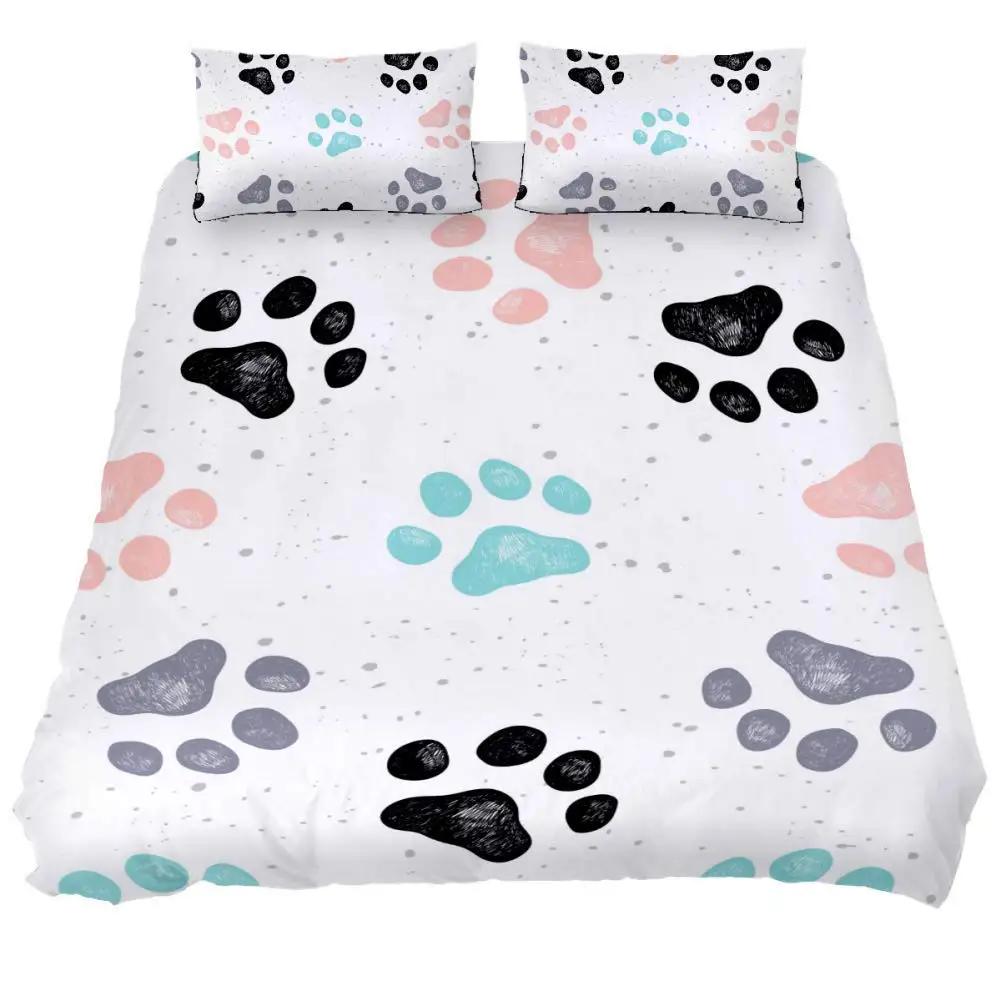Dog Lover Duvet Cover Hand Drawn Paw Print Doodles Circular Pattern Drawing Style Animals Bedroom Decorations Coral Turquoise