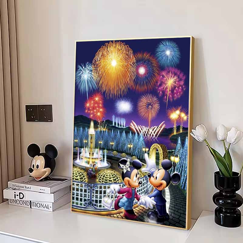 Disney Diamond Fireworks Spectacular Theme Illustration Mickey and Minnie 5D Mosaic Craft Hobby DIY Gift Home Decoration Embroidery