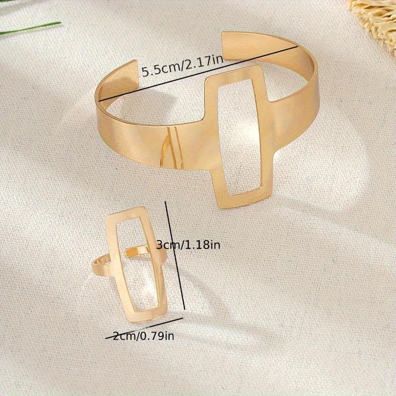 1 Set Trendy and Minimalist Geometric Square Jewelry Hollowed Out Ring and Bracelet Set Mother's Day Gift Jewelry Set