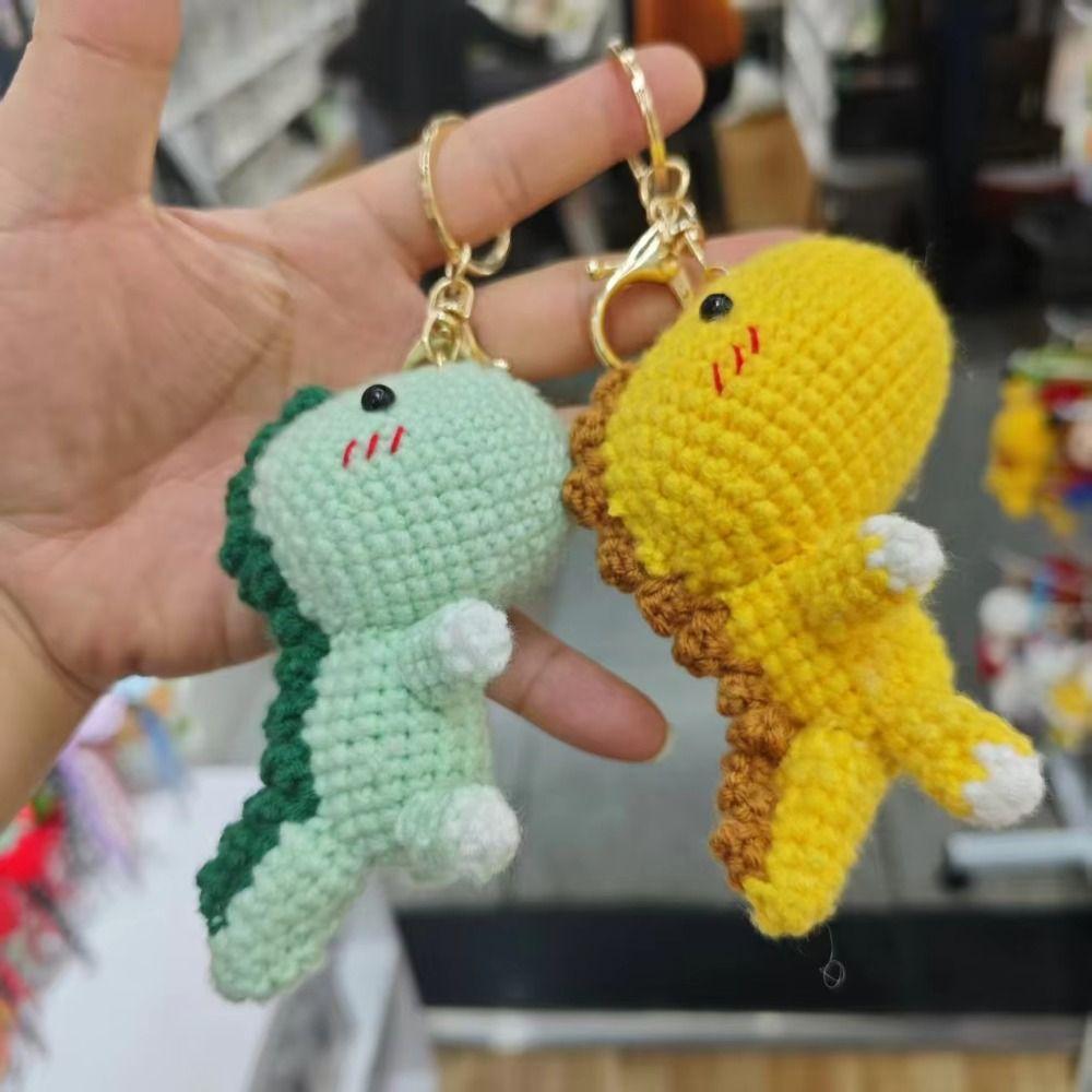 Cartoon Animal Mini Dinosaur Keychain Soft Wool Knitted Pendant Crochet Dinosaur Pendant Backpack