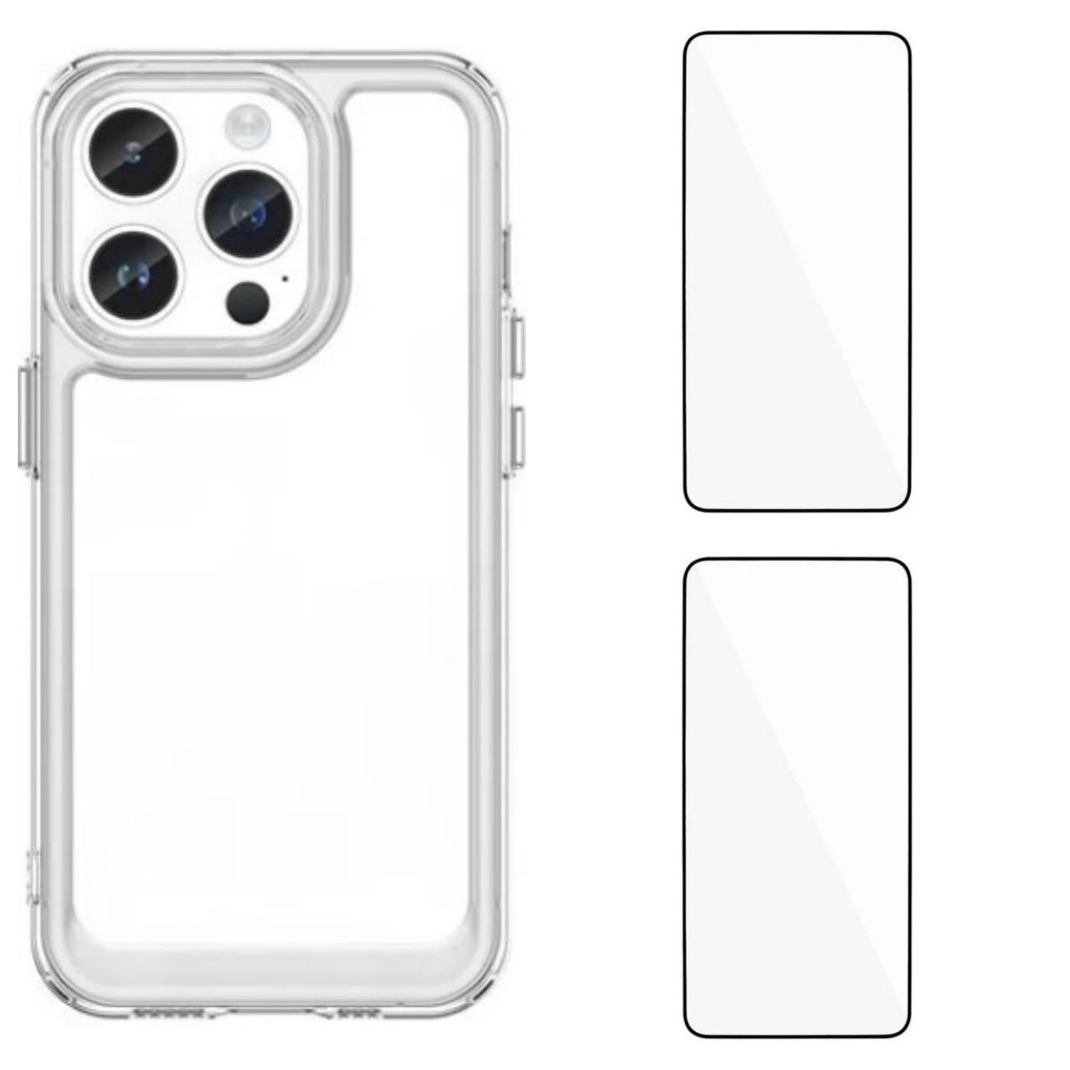 

For iPhone 12 Pro 6.1 inch Clear Phone Case WANLONFENG MF2 Series TPU Acrylic Cover with 2Pcs Tempered Glass Transparent