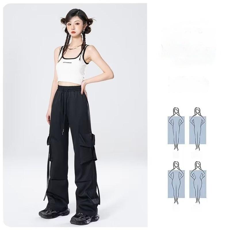 

Женские брюки прямого покроя с высокой талией, широкие брюки свободного покроя, брюки-карго XS чёрный