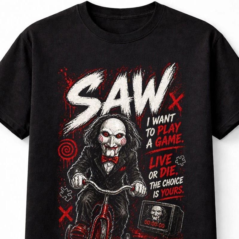Saw Billy Puppet Jigsaw Horror Movie Quote Graphic Unisex TShirt S