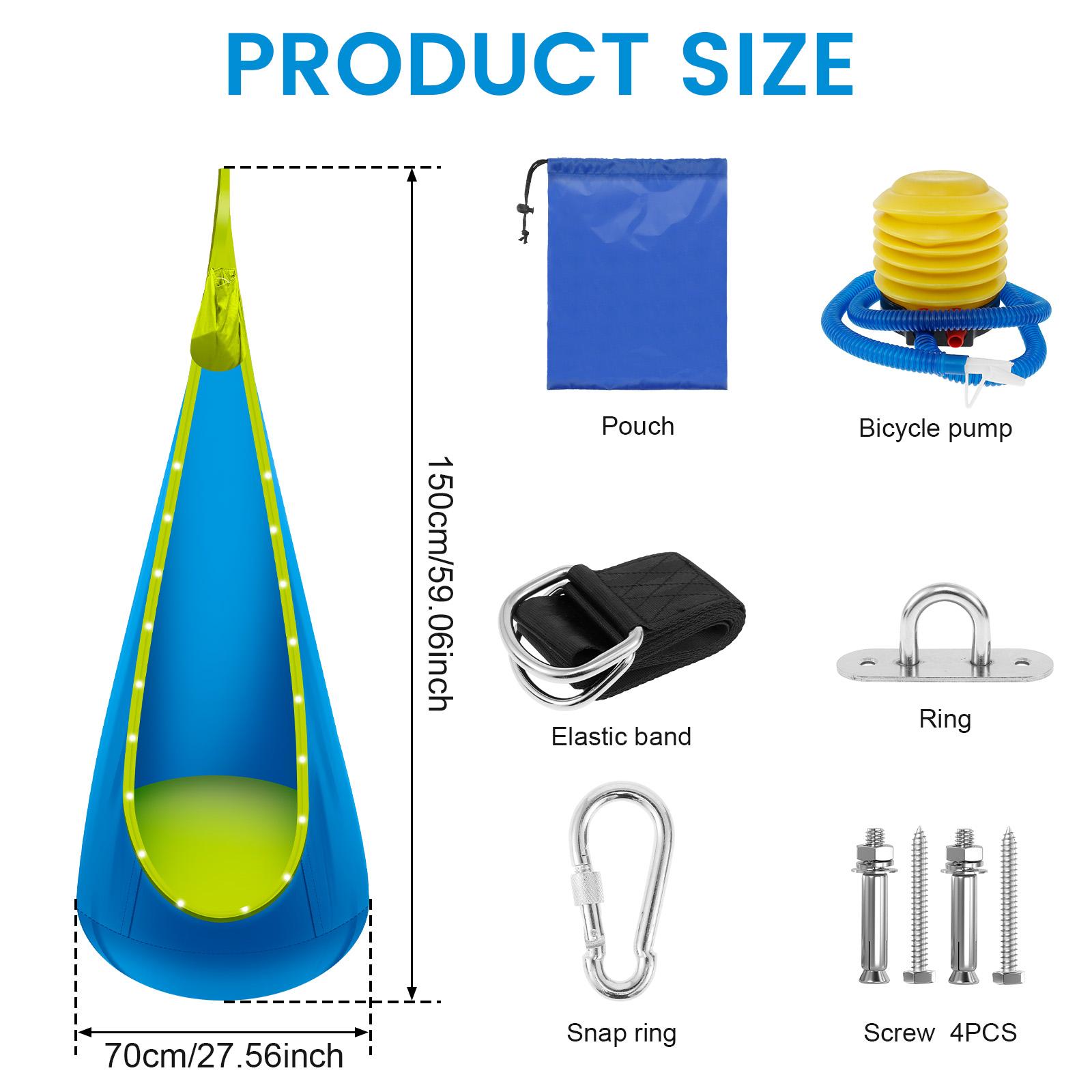 

Pod Swing Seat With LED Light Strip Adjustable Comfortable Inflatable Hanging Hammock Versatile Light up Pod Indoor and Outdoor синій