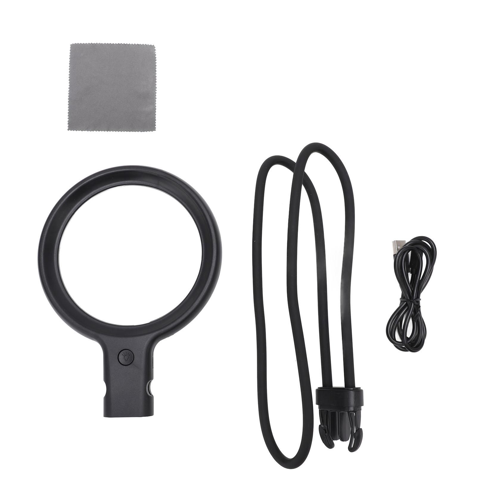 

LED Magnifying Glass 2.5X 10X 36 LEDs 3 Color Temperature Neck Hanging Magnifier for Reading Sewing чорний