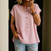 Women's Short-sleeved Plain-colored Button-up Blouse