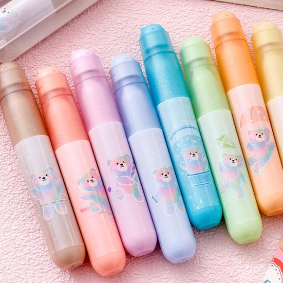 4Pcs Cute Bear Glitter Highlighter Set Large Capacity Pastel Markers for Journaling Notes Smooth Quick-Dry Fun School Supplies for Kids Students