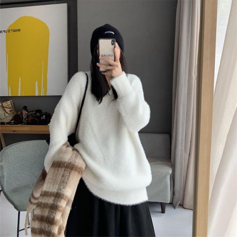 Svetr pro ženy Podzim Zima Zesílený Pulovr Teplý Pletený Pruhovaný Kulatý výstřih Základní vrstva Pružný Dlouhý rukáv Oversize Svetr Topy