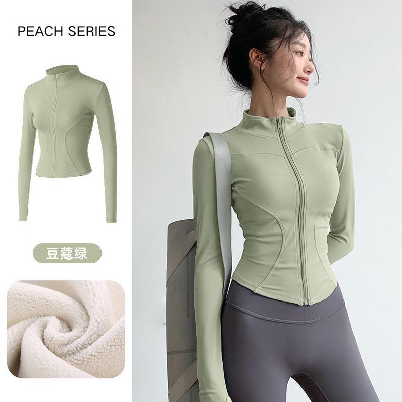 1011 spring running fitness top fleece thickened yoga clothes sports jacket women's morning running tight and thin long sleeves
