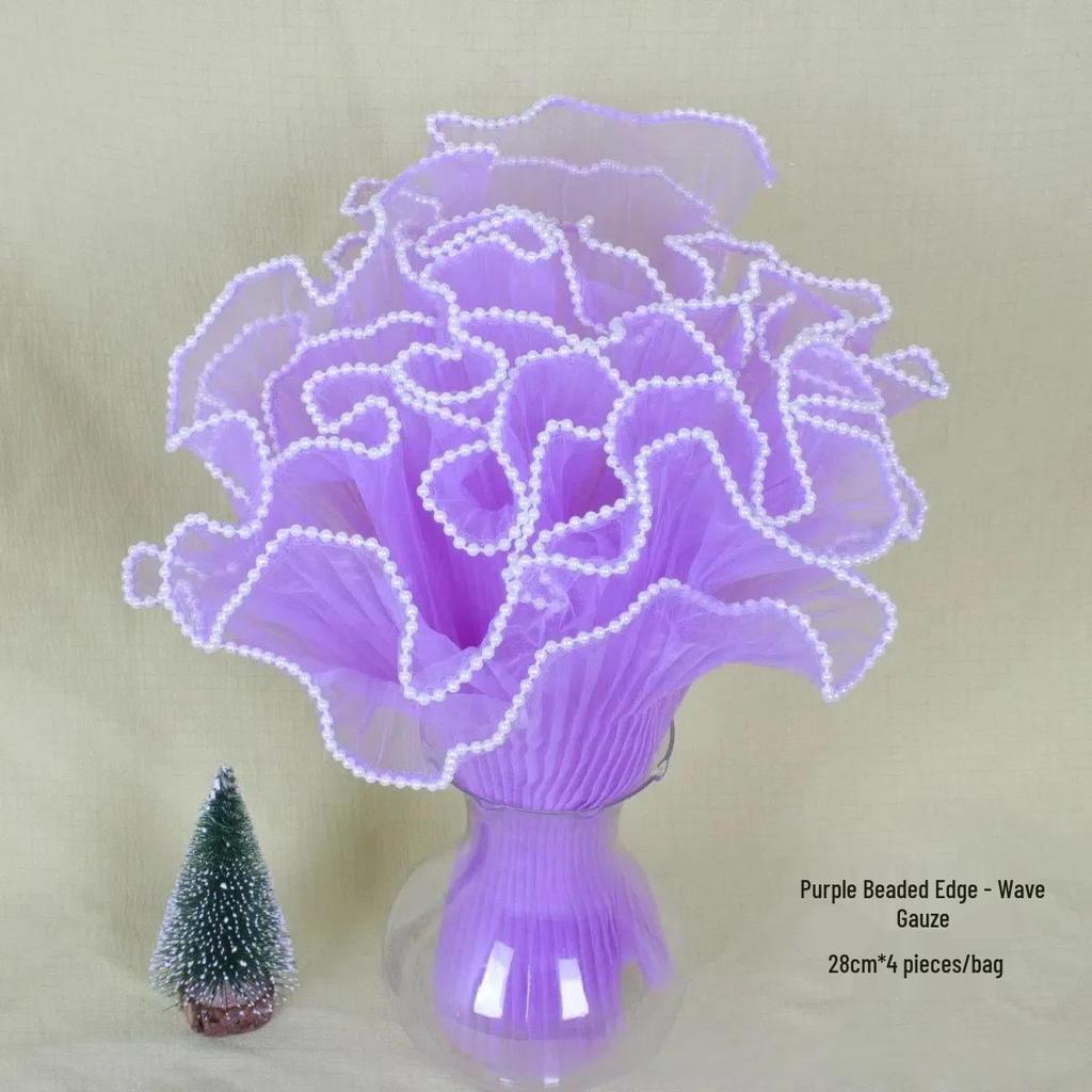 Korean Pearl Ruffle Gauze Floral Bouquet Wrapping Material - Pleated Mesh Wave Gauze