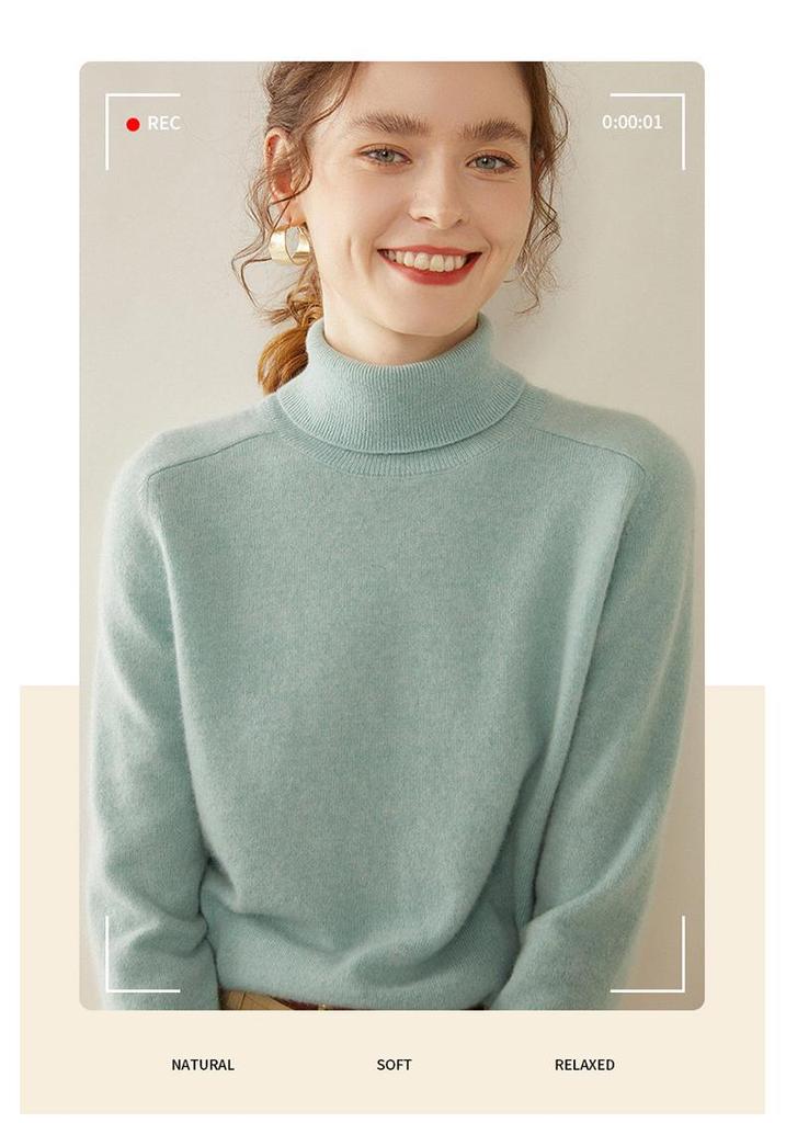 Women's High Neck Saddle Shoulder Cashmere Sweater - Solid Color, Versatile, Loose Knit Knitwear for Autumn/Winter