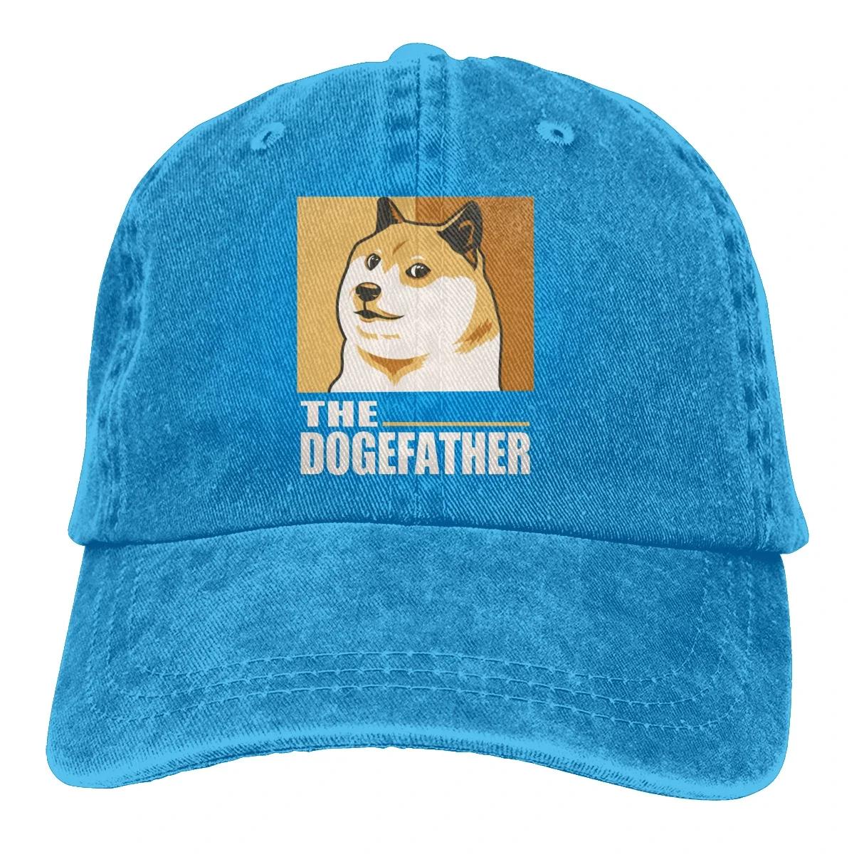 Бейсболка Dogecoin для мужчин Elon Musk The DogeFather Смешные кепки цвета для женщин Летние кепки Snapback Adjustable синий