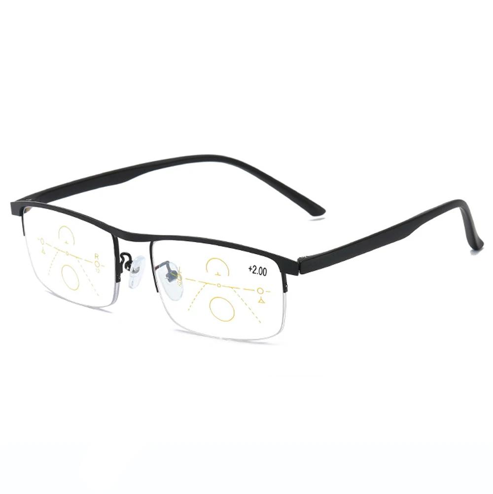Ultralight Progressive Reading Glasses for Women Men Half-rim Rectangle +0.75 to +4 Multifocus Clear Vision
