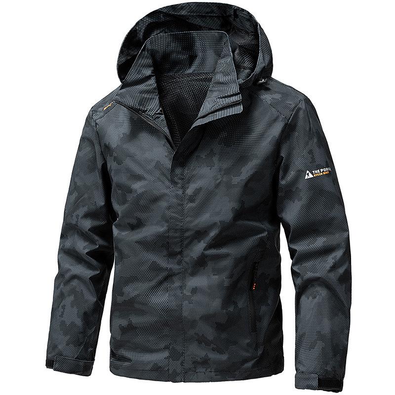 Giacca a vento con cappuccio mimetica da uomo Eldoria: Giacca Casual Versatile di Alta Gamma Primavera/Autunno