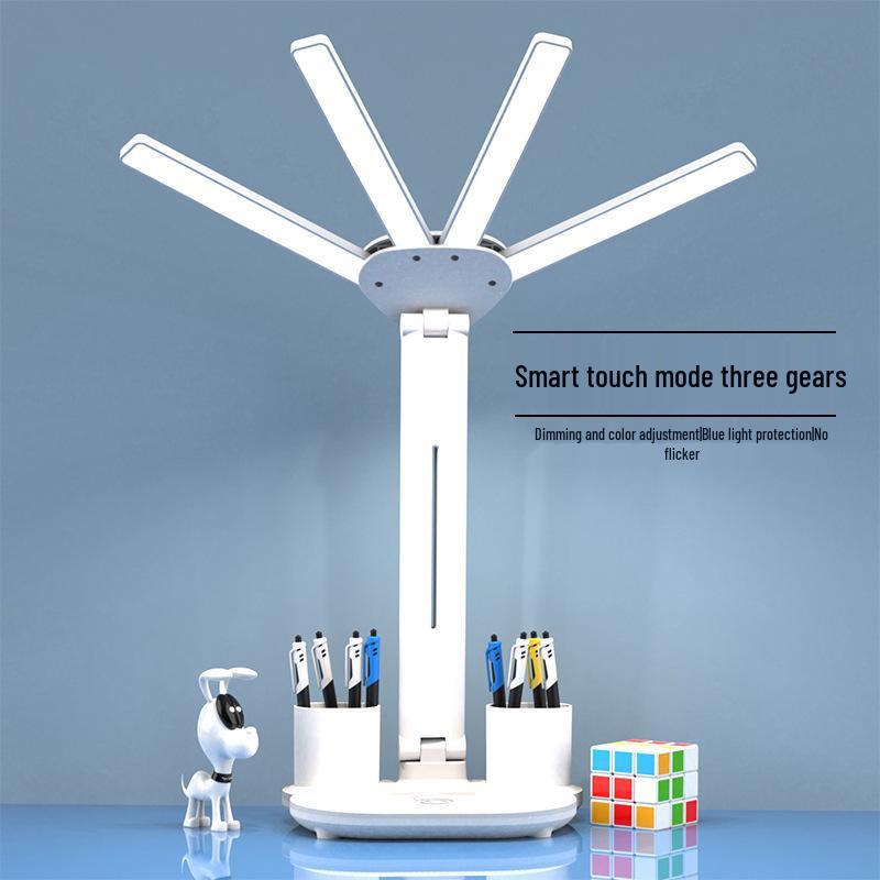 

Многофункциональная светодиодная настольная лампа с защитой глаз, вентилятором и USB-зарядкой для общежитий и спален