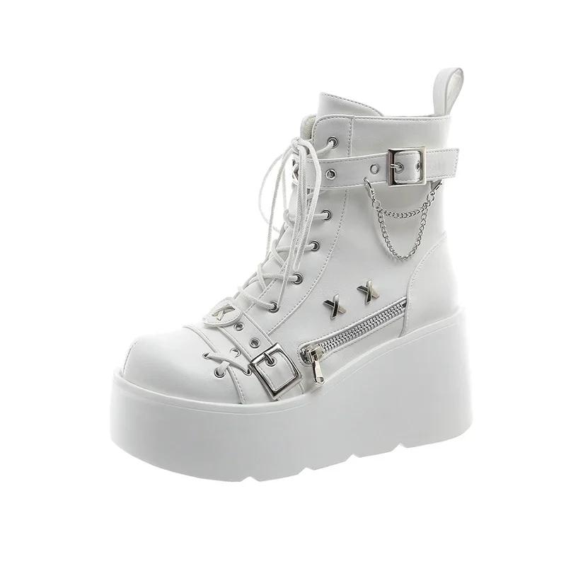 Novo estilo gótico plataforma vampiro cosplay mulheres botas de cano médio inverno cunhas confortáveis botas de motocicleta femininas sapatos